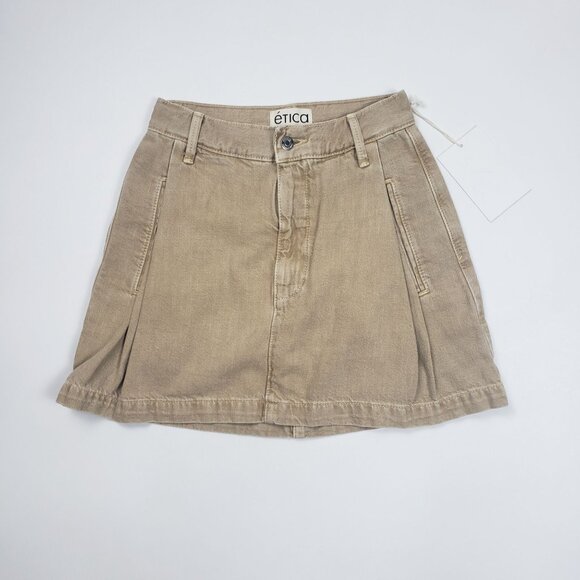 Etica Maxine Pleated Mini Skirt Women's Size 24 Beige Sweet Coconut Wardrobe MVP - Picture 12 of 16